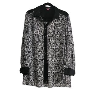 Vince Camuto Women's Zebra Print Long Sleeve Button Down Shirt
